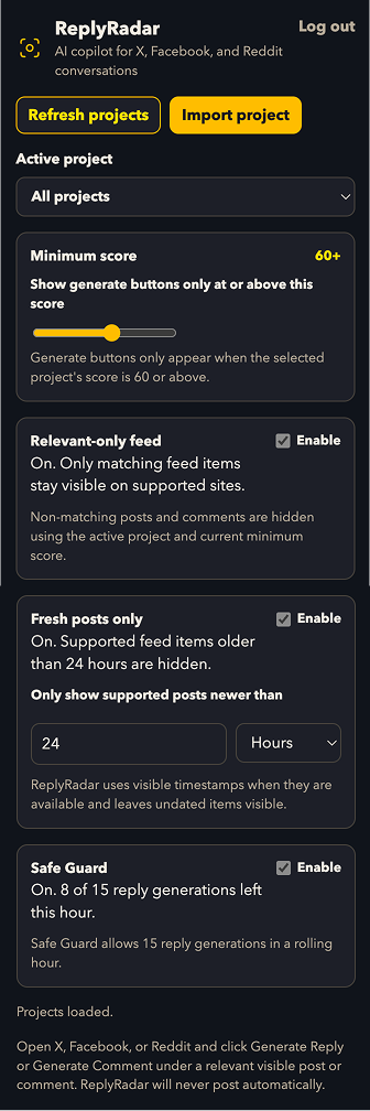ReplyRadar conversation discovery screenshot